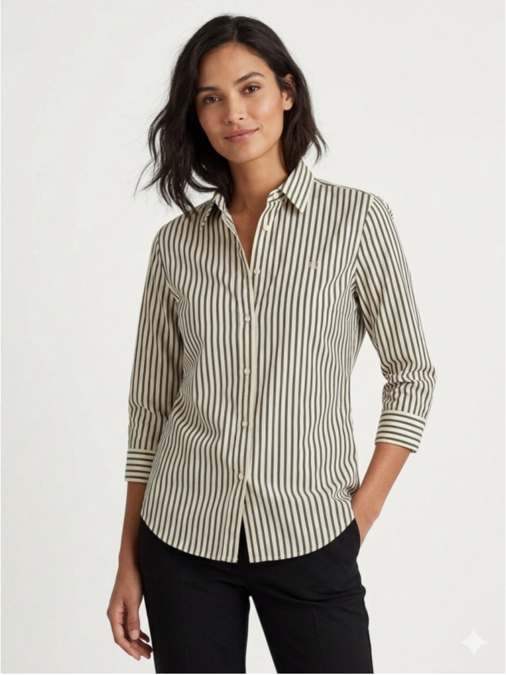 Lauren Ralph Lauren Striped Non Iron Button Down Shirt Large Cotton Office - 957
